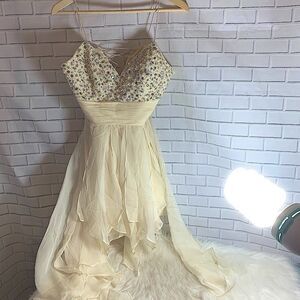 Dave & Johnny Cream Asymmetrical Prom Dress Sz 10